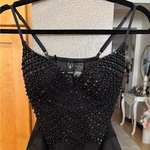 Windsor Black Beaded Bodysuit – Size Small Glam Sparkle Corset Style